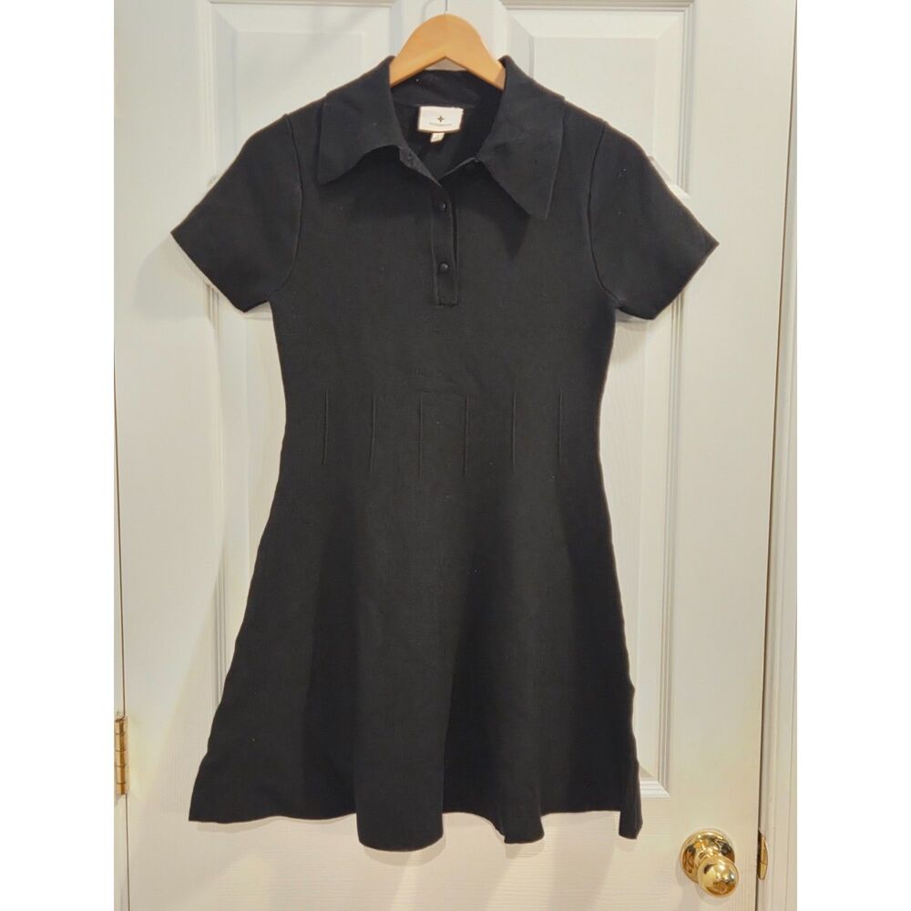Tuckernuck Renata Polo Dress Women S Black Knit Fit Flare Pleated Mini